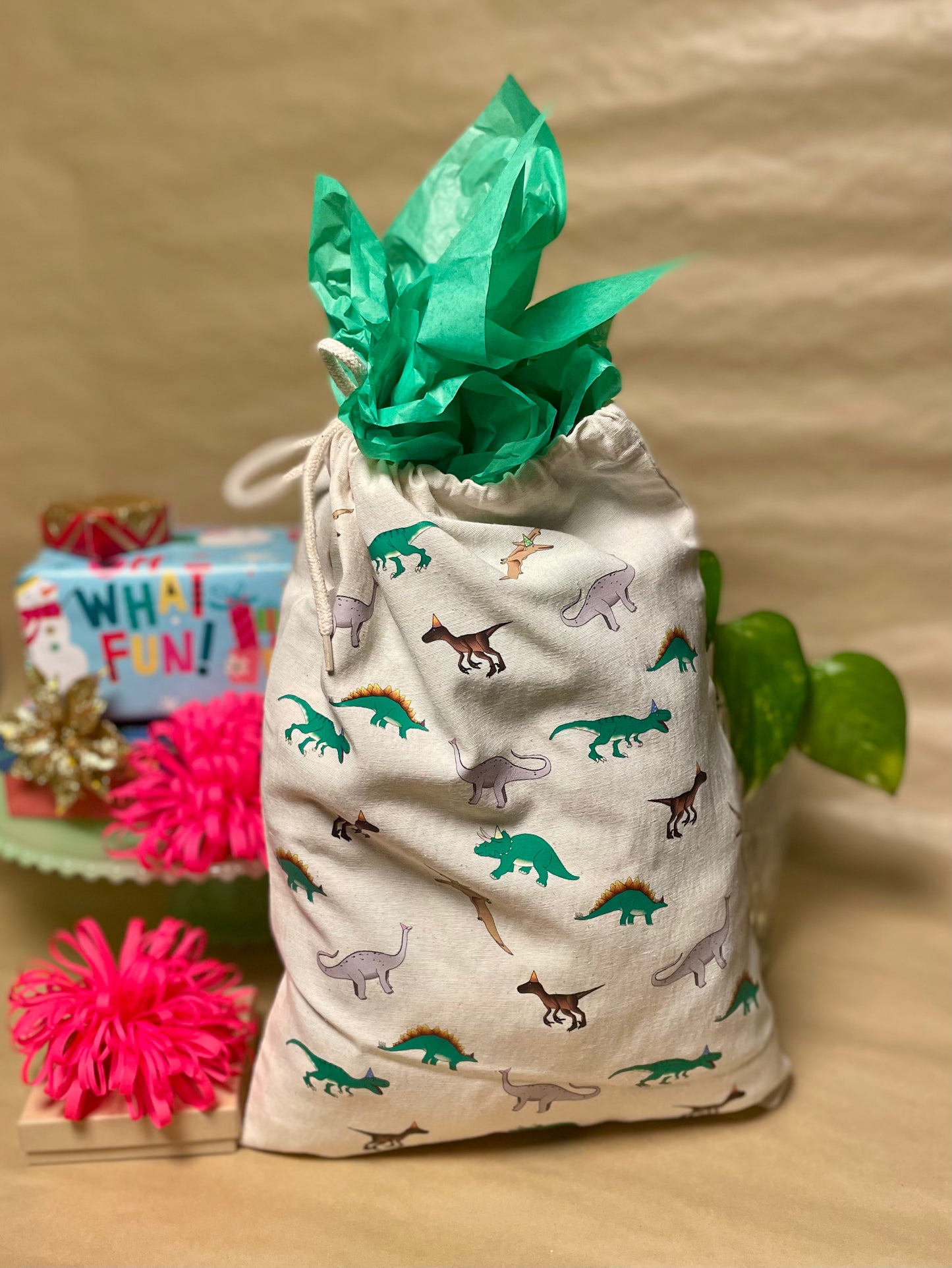 Dinosaur Drawstring Gift Bag