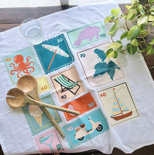 Summer Stamps Tea Towel