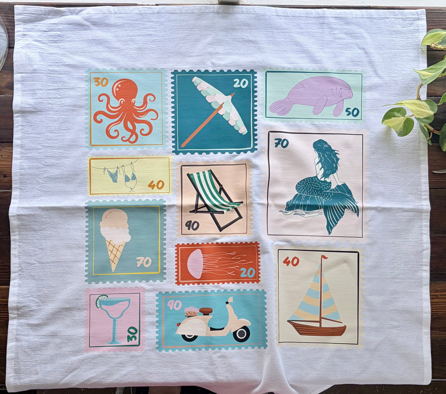 Summer Stamps Tea Towel