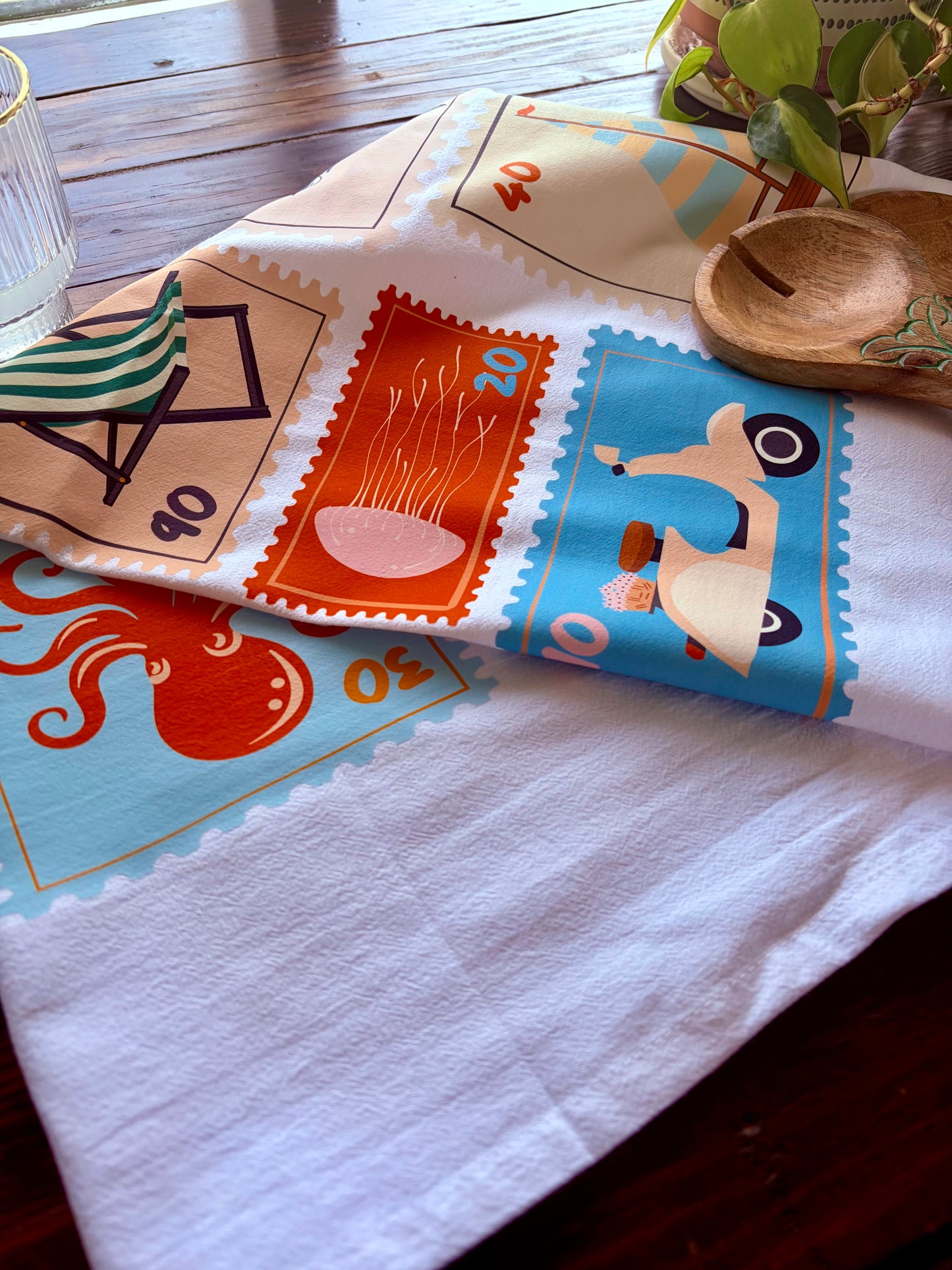 Summer Stamps Tea Towel
